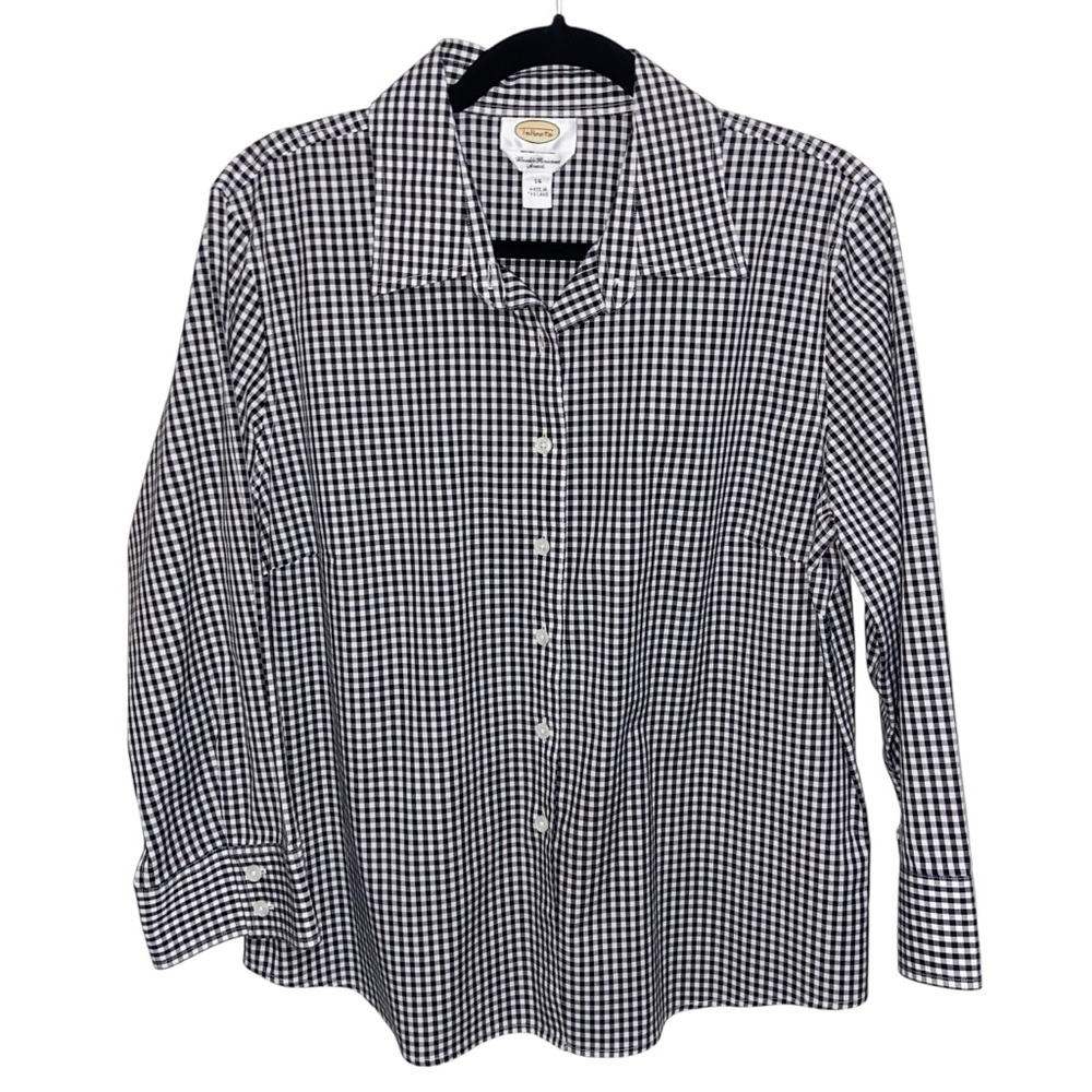 Talbots Shirt Womens Size 14 Gingham Wrinkle Resistant Stretch Button Vintage